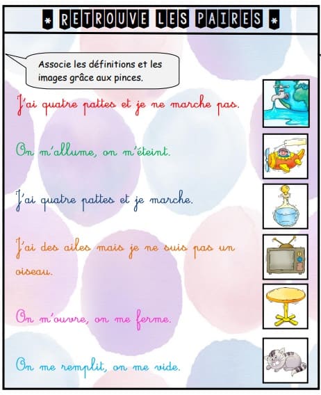 Jeu de lecture CE2 : Retrouve les paires