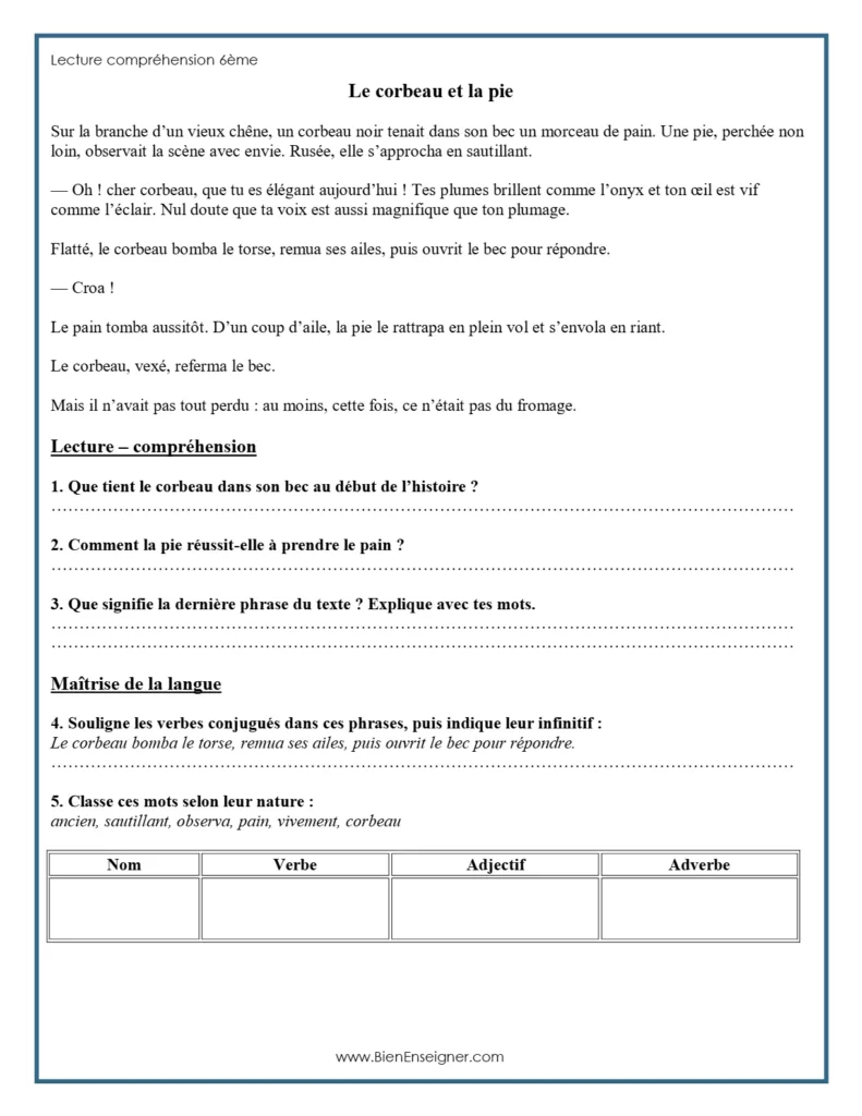 lecture compréhension 6ème
